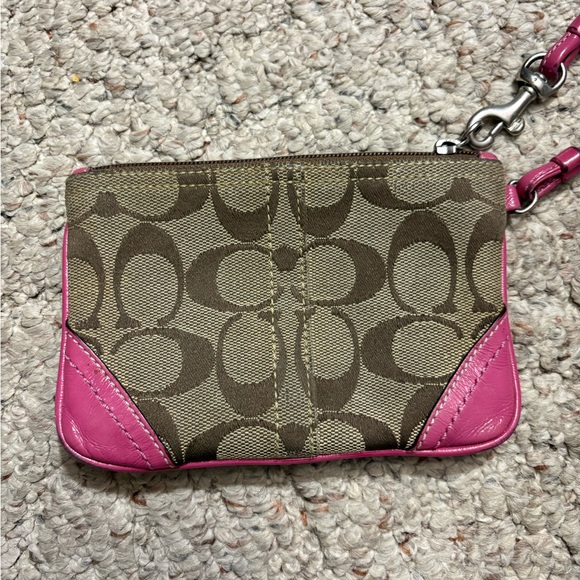 Coach Signature Canvas Wristlet in Khaki/Hot Pink - Picture 5 of 7